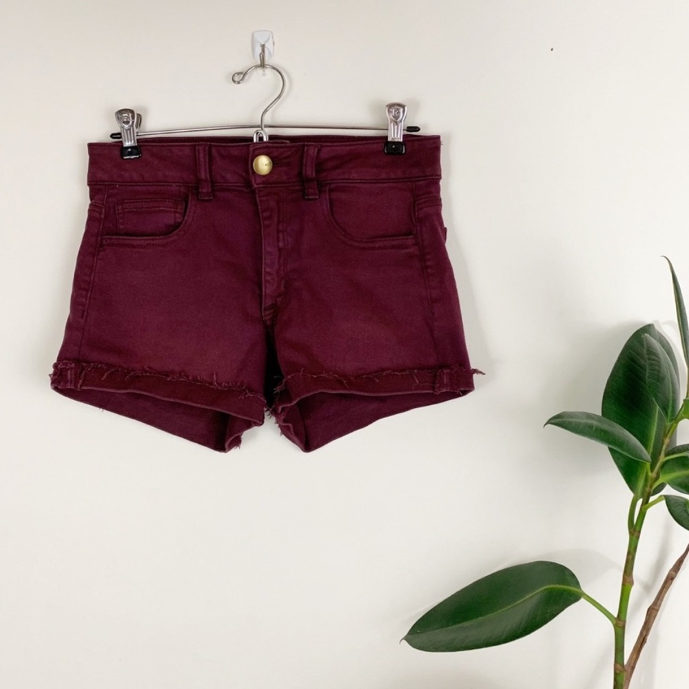 american eagle outfitters maroon high rise denim shortie  shorts 2